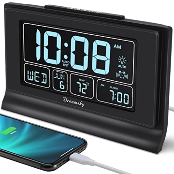 DreamSky Alarm Clocks for Bedrooms - Auto Set Digital Clock with USB Port, Temperature & Dimming Fea...