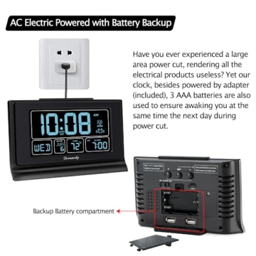 DreamSky Alarm Clock with USB Port and Backup Battery