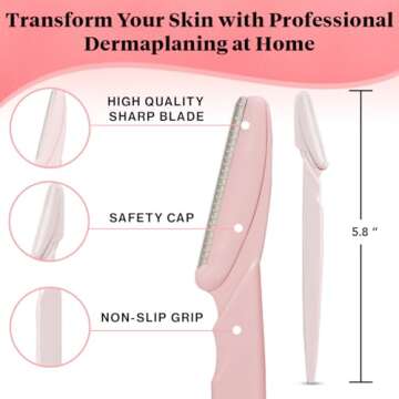 Kitsch Dermaplaning Tool - Face Razors for Women and Men, Eyebrow Trimmer and Face Shaver, Facial Hair Removal, Facial Razors for Women and Men, Dermaplane Razor - 6 pc Blush