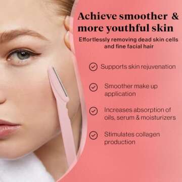 Kitsch Dermaplaning Tool - Face Razors for Women and Men, Eyebrow Trimmer and Face Shaver, Facial Hair Removal, Facial Razors for Women and Men, Dermaplane Razor - 6 pc Blush