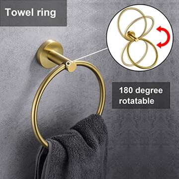 Gold Toilet Paper Holder, Towel Ring Set 2 Pieces Hand Towel Holder for Bathroom Hardware Accessories Set SUS304 Stainless Steel Sturdy Wall Mount Bathroom Holder…