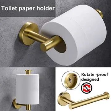 Gold Toilet Paper Holder, Towel Ring Set 2 Pieces Hand Towel Holder for Bathroom Hardware Accessories Set SUS304 Stainless Steel Sturdy Wall Mount Bathroom Holder…
