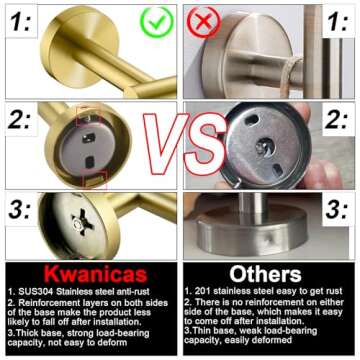 Gold Toilet Paper Holder, Towel Ring Set 2 Pieces Hand Towel Holder for Bathroom Hardware Accessories Set SUS304 Stainless Steel Sturdy Wall Mount Bathroom Holder…