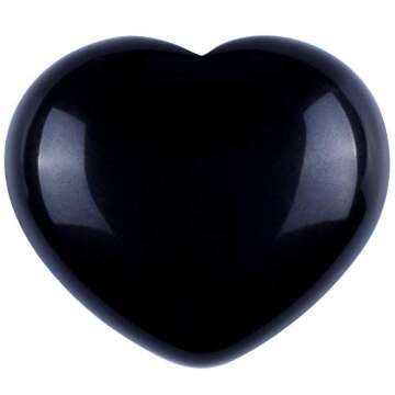 Black Obsidian Heart Stone Puffy Worry Stone Palm for Chakra Reiki Balancing, Meditation and Decorat...