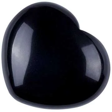 Black Obsidian Heart Stone Puffy Worry Stone Palm for Chakra Reiki Balancing, Meditation and Decoration 1.55 in