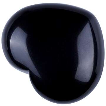 Black Obsidian Heart Stone Puffy Worry Stone Palm for Chakra Reiki Balancing, Meditation and Decoration 1.55 in