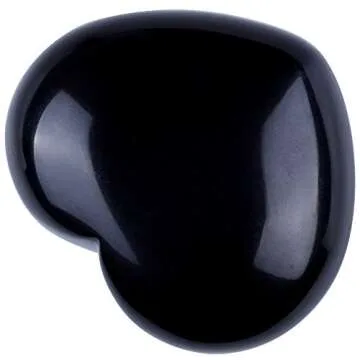 Black Obsidian Heart Stone Puffy Worry Stone Palm for Chakra Reiki Balancing, Meditation and Decoration 1.55 in