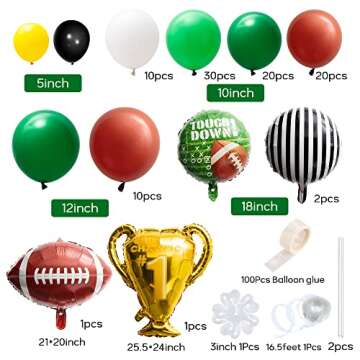 WATINC 129Pcs Football Balloon Garland Arch Kit, Football Theme Party Favors Decorations Supplies Fo...