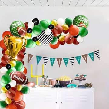 WATINC 129Pcs Football Balloon Garland Arch Kit, Football Theme Party Favors Decorations Supplies Foil Latex Balloons Celebration Decor, Sports Themed Birthday Decorations for Athletes Men