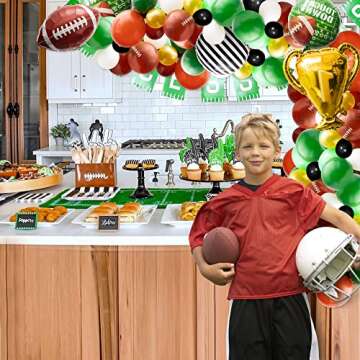 WATINC 129Pcs Football Balloon Garland Arch Kit, Football Theme Party Favors Decorations Supplies Foil Latex Balloons Celebration Decor, Sports Themed Birthday Decorations for Athletes Men