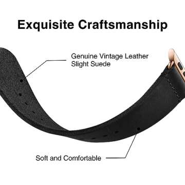 Vintage Leather Bands Compatible with Apple Watch Band 38mm 40mm 41mm 42mm-Series 10,Genuine Leather Retro Strap for Men Women iWatch SE Series 9/8/7/6/5/4/3/2/1,Black/Rose Gold