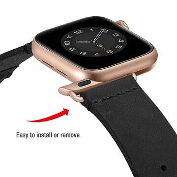 Vintage Leather Bands Compatible with Apple Watch Band 38mm 40mm 41mm 42mm-Series 10,Genuine Leather Retro Strap for Men Women iWatch SE Series 9/8/7/6/5/4/3/2/1,Black/Rose Gold