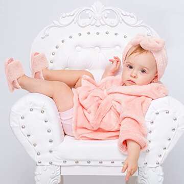 Rising Star Pink Bathrobe Spa Set, Robe, Slippers & Cap - Newborn Baby Girls