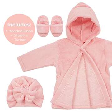 Rising Star Pink Bathrobe Spa Set, Robe, Slippers & Cap - Newborn Baby Girls