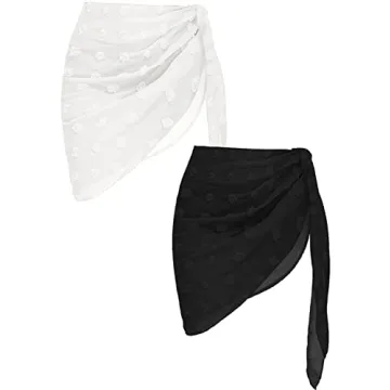Ekouaer 2 Pcs Sarong Coverups for Women Beach Wrap Skirt Chiffon Swimsuit Coverup for Swimwear Black...