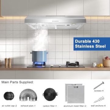 Range hood 30 Inch Under Cabinet,450 CFM Ducted/Ductless Vent Hood for Kitchen With Bright Light, Quiet Operation and 3 Speed Exhaust Fan