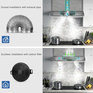 Range hood 30 Inch Under Cabinet,450 CFM Ducted/Ductless Vent Hood for Kitchen With Bright Light, Quiet Operation and 3 Speed Exhaust Fan