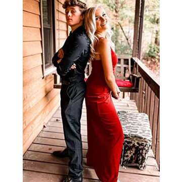 TOB Women's Sexy Bodycon Split Sleeveless Spaghetti Strap V-Neck Evening Party Long Dress Red