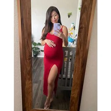 TOB Women's Sexy Bodycon Split Sleeveless Spaghetti Strap V-Neck Evening Party Long Dress Red