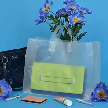 Prime Line Packaging Large Plastic Bags with Handles for Small Business Essential, Boutique Shopping, Frosted White for Retail, Bulk, 16x6x12 100 Pack