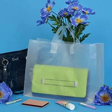 Prime Line Packaging Large Plastic Bags with Handles for Small Business Essential, Boutique Shopping, Frosted White for Retail, Bulk, 16x6x12 100 Pack