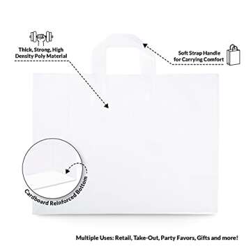 Prime Line Packaging Large Plastic Bags with Handles for Small Business Essential, Boutique Shopping, Frosted White for Retail, Bulk, 16x6x12 100 Pack