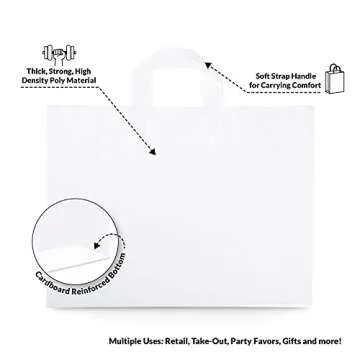 Prime Line Packaging Large Plastic Bags with Handles for Small Business Essential, Boutique Shopping, Frosted White for Retail, Bulk, 16x6x12 100 Pack