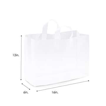 Prime Line Packaging Large Plastic Bags with Handles for Small Business Essential, Boutique Shopping, Frosted White for Retail, Bulk, 16x6x12 100 Pack