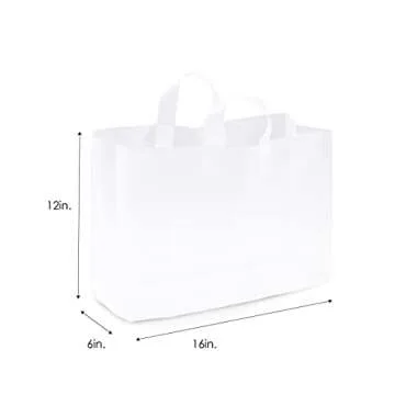 Prime Line Packaging Large Plastic Bags with Handles for Small Business Essential, Boutique Shopping, Frosted White for Retail, Bulk, 16x6x12 100 Pack