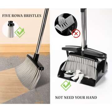 Broom and Dustpan Set for Home with Lid Indoor Upright Dustpan Broom and Dustpan Set Combo Dust Pan ...