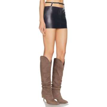 Wnshonzy Suede Fold Over Knee High Boots for Women - Brown Wide Calf Pointed Toe Tall Boots