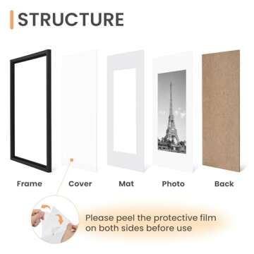 upsimples 8x10 Picture Frame Set of 5, Display Pictures 5x7 with Mat or 8 x 10 Without, Wall Gallery Photo Frames, Black