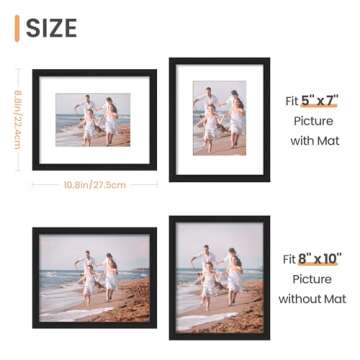 upsimples 8x10 Picture Frame Set of 5, Display Pictures 5x7 with Mat or 8 x 10 Without, Wall Gallery Photo Frames, Black