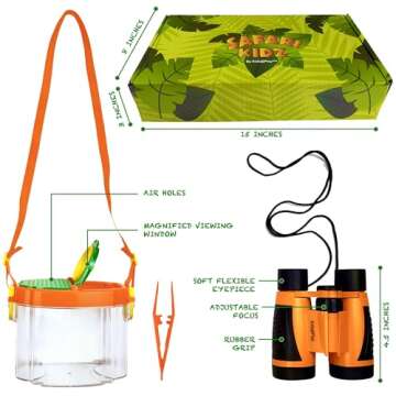 Kidz@Play Bug Hunting Kit, Vest, Hat, Binoculars, Lg. Net, Bug Container, Whistle, Flashlight, Magnifier, Thermostat, Compass, Tweezers