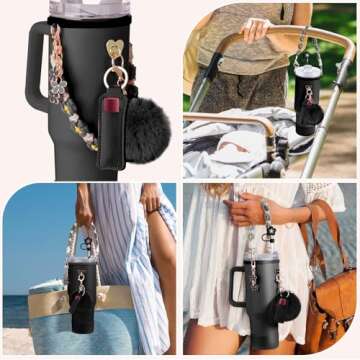 Mity rain Cup Accessories for Stanley Cup 30oz 40oz Tumbler with Handle, Including Water Bottle Handle Strap, Chapstick Holder, Boot, Keychain Charms, Straw Topper Cover Cap for Stanley (Black)