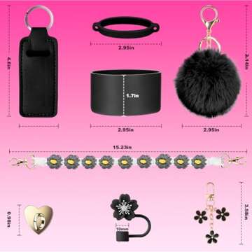 Mity rain Cup Accessories for Stanley Cup 30oz 40oz Tumbler with Handle, Including Water Bottle Handle Strap, Chapstick Holder, Boot, Keychain Charms, Straw Topper Cover Cap for Stanley (Black)