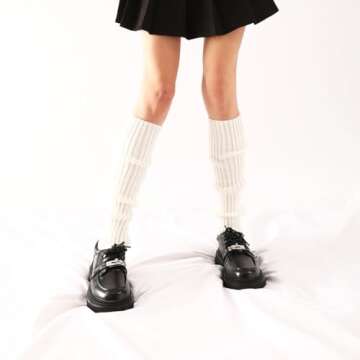 CHUNG Women Juniors Knitted Leg Warmers 16" Neon Party Dance Sports Fitness Accessory Pack of 1/2/3 (Length -16 inch, 1 pair-Off White)