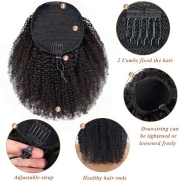 Afro Puff Drawstring Ponytail Human Hair Bun For Black Women 150% Density 10A Brazilian Virgin Human...