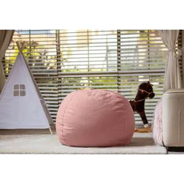 Wekapo Stuffed Animal Storage Bean Bag Chair Cover for Kids | Stuffable Zipper Beanbag for Organizing Children Plush Toys Large Premium Cotton Canvas (Solid Pink, X-Large)