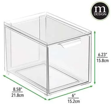 mDesign Plastic Stackable Closet Storage with Pull Out Bin Organizer Drawer for Cabinet, Desk, Shelf, Cupboard, or Cabinet Organization - Lumiere Collection - 4 Pack - Clear