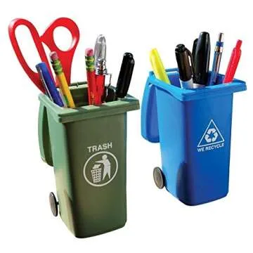 BigMouth Inc Desk Pen Holder - Mini Trash & Recycle Can Pencil Holder Set - Novelty Pen Organizer - ...