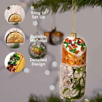 Joiedomi Christmas Glass Blown Ornament Taco and Burrito Set Handcrafted Christmas Tree Decoration Christmas Party