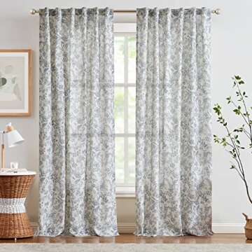 Lazzzy Blue Floral Curtains 108 Inch Length Linen Farmhouse Curtain Back Tab Drapes for Living Room ...