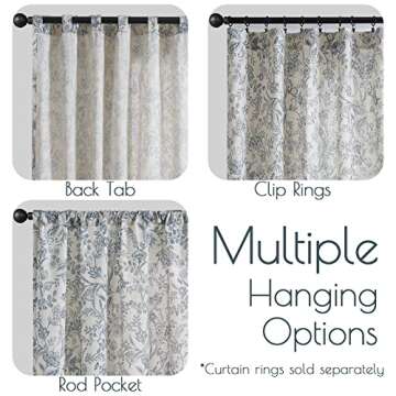 Lazzzy Blue Floral Curtains 108 Inch Length Linen Farmhouse Curtain Back Tab Drapes for Living Room Bedroom Light Filtering Vintage Rod Pocket Curtains, 2 Panels, Blue on Beige