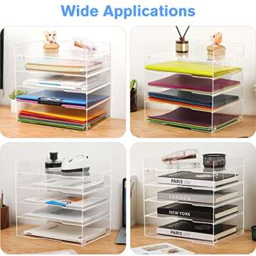 MaxGear 5-Tier Acrylic Paper Tray, Clear Desk Organizer, Stackable File Trays for Office, Acrylic Letter Tray, Paper Organizer for Desk, Office Accessories