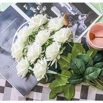 JOEJISN Real Touch Artificial Roses for Weddings and Home Decor