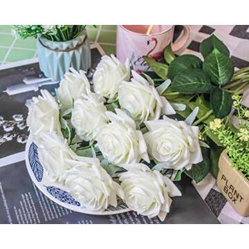 JOEJISN Real Touch Artificial Roses for Weddings and Home Decor