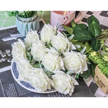 JOEJISN Real Touch Artificial Roses for Weddings and Home Decor