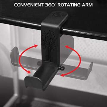 ENHANCE PC Gaming Headphone Holder - Desk Headphone Hanger Esports Headset Holder with Adjustable 360 Rotation, Under Desk Headphone Hook Clamp, Universal Fit - Built in Cable Clip Organizer - Black