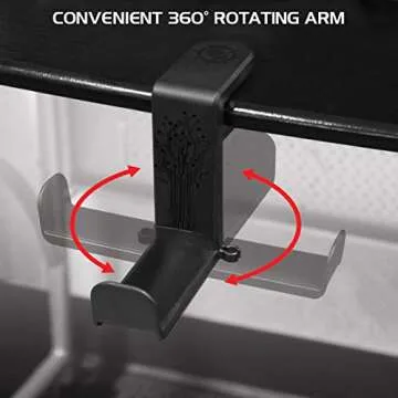 ENHANCE PC Gaming Headphone Holder - Desk Headphone Hanger Esports Headset Holder with Adjustable 360 Rotation, Under Desk Headphone Hook Clamp, Universal Fit - Built in Cable Clip Organizer - Black